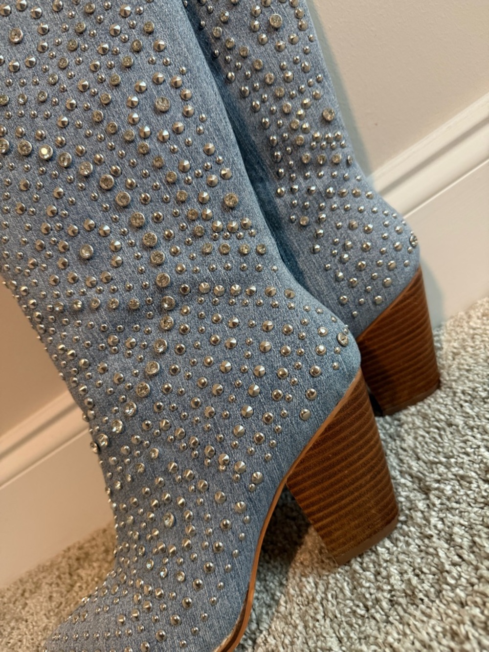 CORKY’S Hey Girl Light Blue Denim Cowboy Boots with Silver Rhinestones Size 9 - Picture 9 of 16